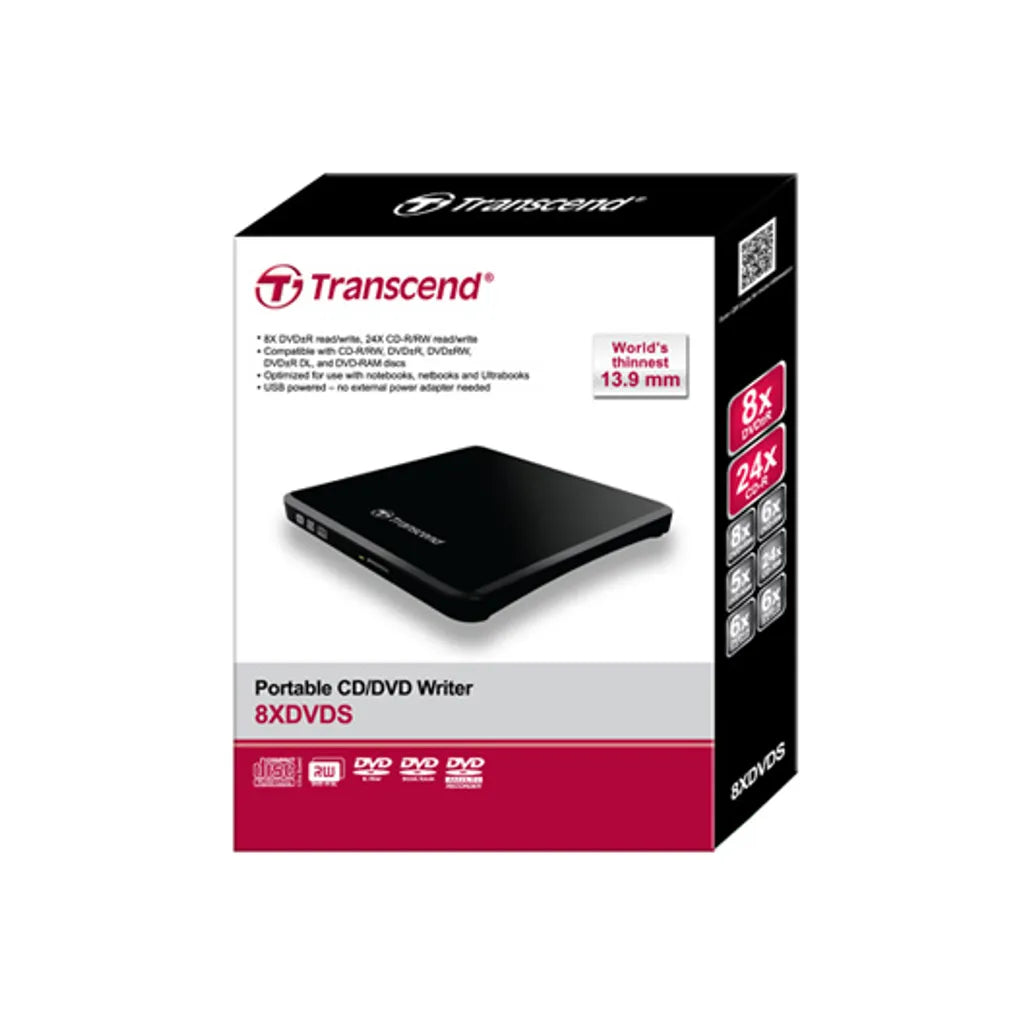 TRANSCEND 8X ULTRA-SLIM USB DVD-RW - BLACK - TechDriven Technologies