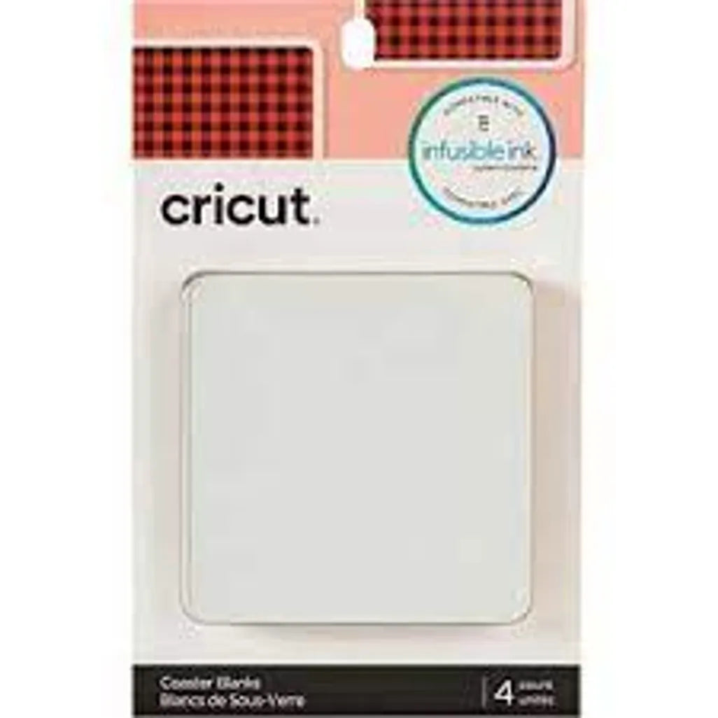 2006581: Cricut Infusible Ink Aluminium Coasters 4-pack (White; Square); 4 square coasters 3.75'' x 3.75'' (9.5 cm x 9.5 cm) - TechDriven Technologies