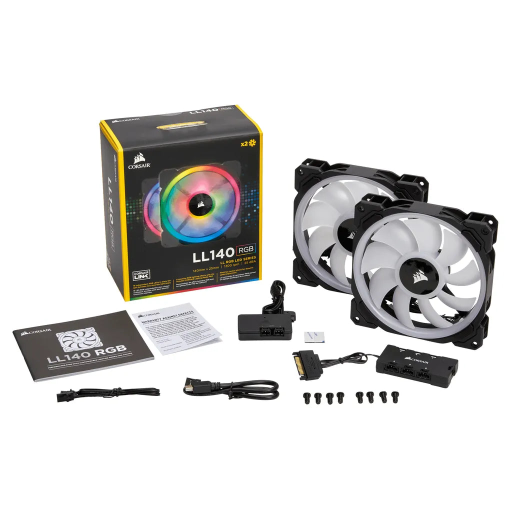 Corsair LL140 RGB 140mm Dual Light Loop RGB LED PWM 600 - 1300 RPM Cooling Fan — 2 Fan Pack with Lighting Node PRO - TechDriven Technologies