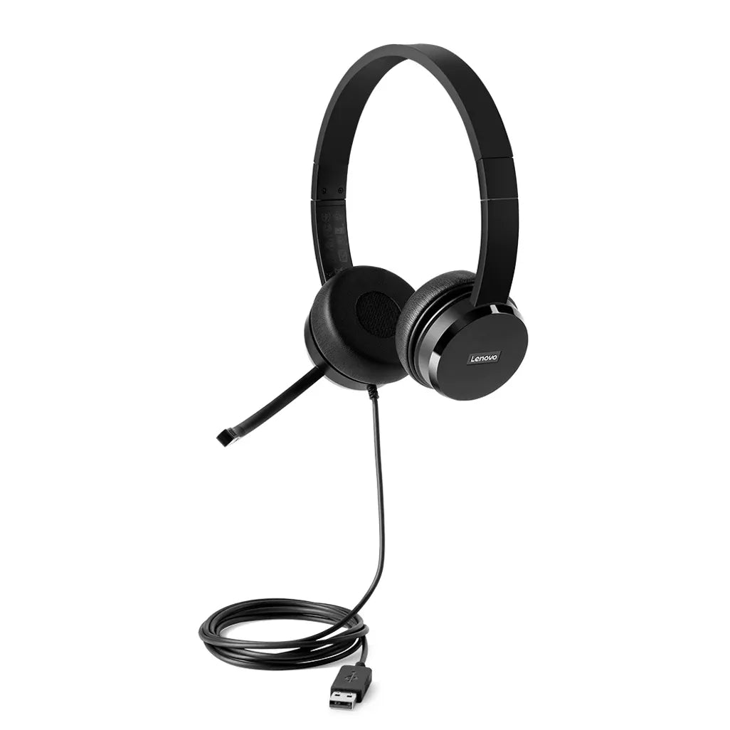 Lenovo 100 USB Stereo Headset|1.8m|Noise cancelling mic|protein leather; memory-foam ear cups and rotatable boom microphone - TechDriven Technologies