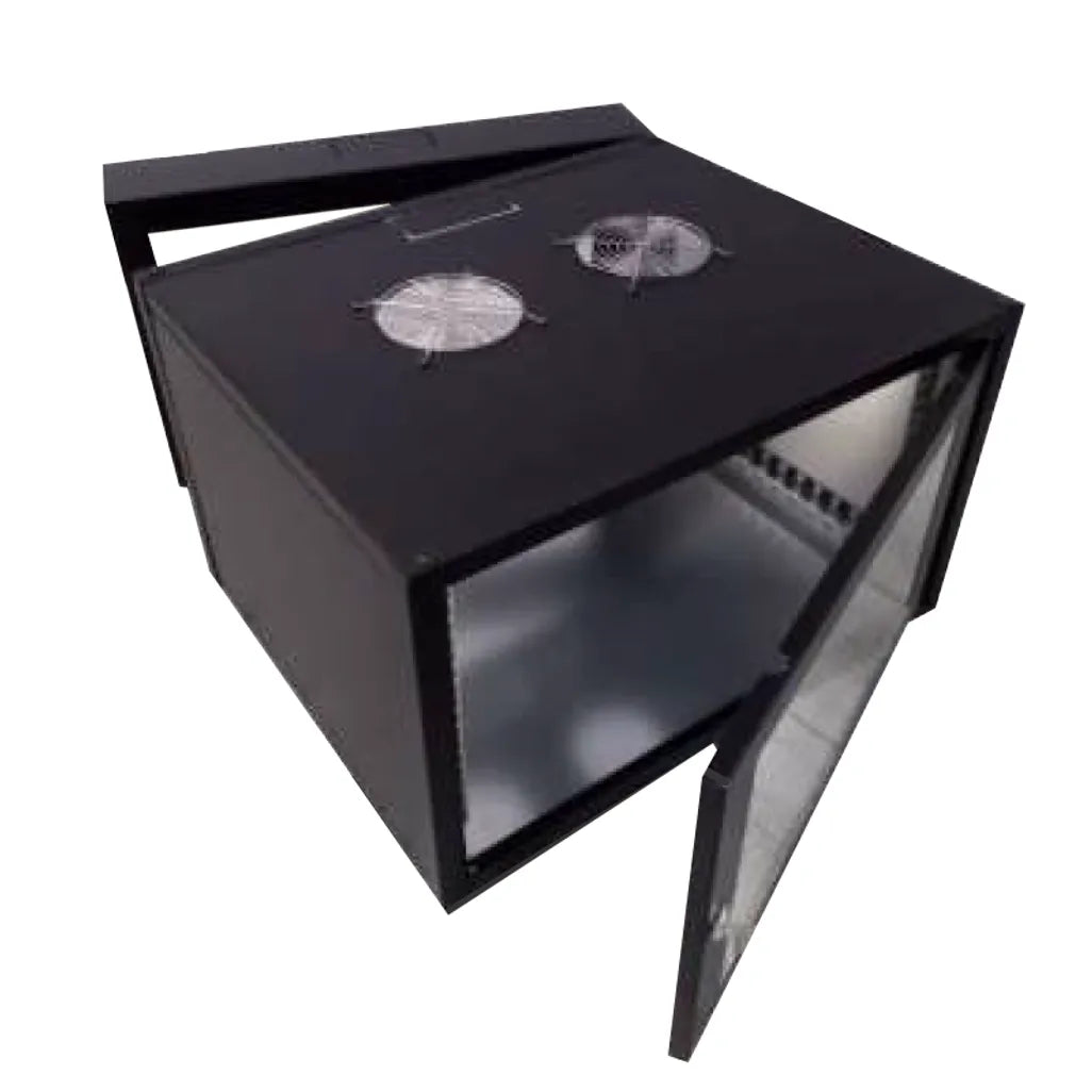 RCT 12U AP Pre-coated black wall mount cabinet 2x uprights 2x glands + Screws; 450mm GLASS DOOR. - TechDriven Technologies