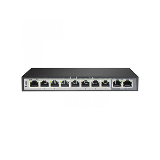 10-Port 10/100/1000Mbps Unmanaged Gigabit Long Range PoE Switch (8x PoE ports + 2x uplink ports) 96 Watts PoE budget; Max distan