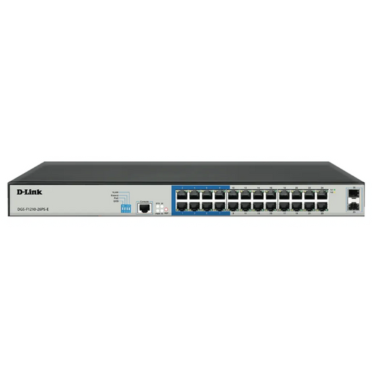 24 PoE 10/100/1000 ports + 2 Gigabit SFP ports Long Range Smart Switch 250W total POE budget; Max distance of 250m