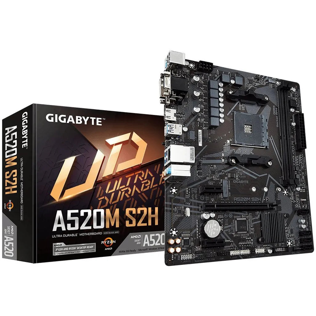 GIGABYTE AMD A520M-S2H for 3rd/4th/5th Generation AMD Ryzen™ processors; 2x Dual DDR4; 1x M2; HDMI; DVI; VGA. - TechDriven Technologies