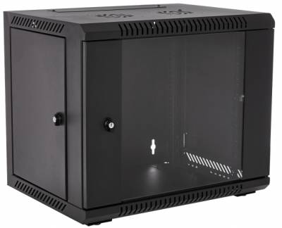 RCT 9U AP Pre-coated black wall mount cabinet 2x uprights 2x glands + Screws; 450mm GLASS DOOR. - TechDriven Technologies