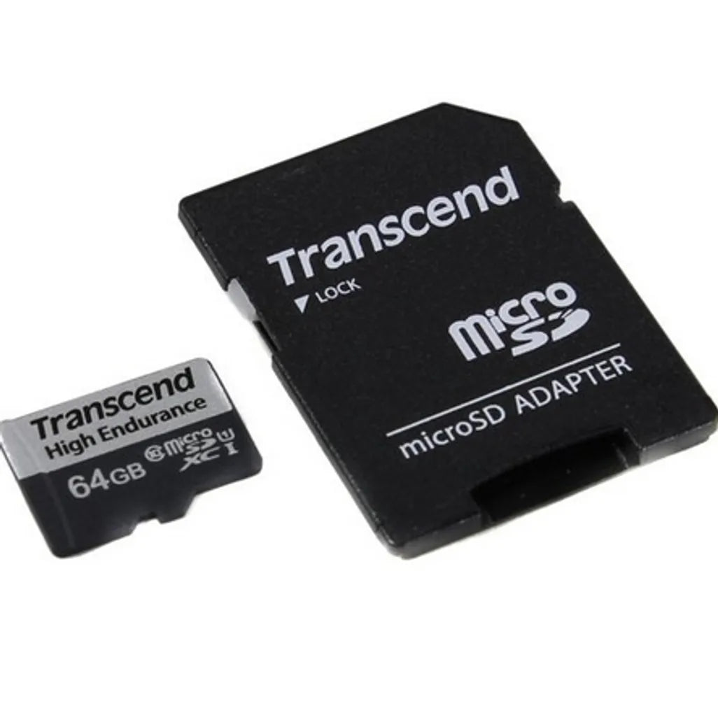 TRANSCEND 350V 64GB HIGH ENDURANCE MICRO SD UHS-I U1 CLASS10 - READ 100 MB/S - WRITE 45MB/S - WITH SD ADPTOR - TechDriven Technologies