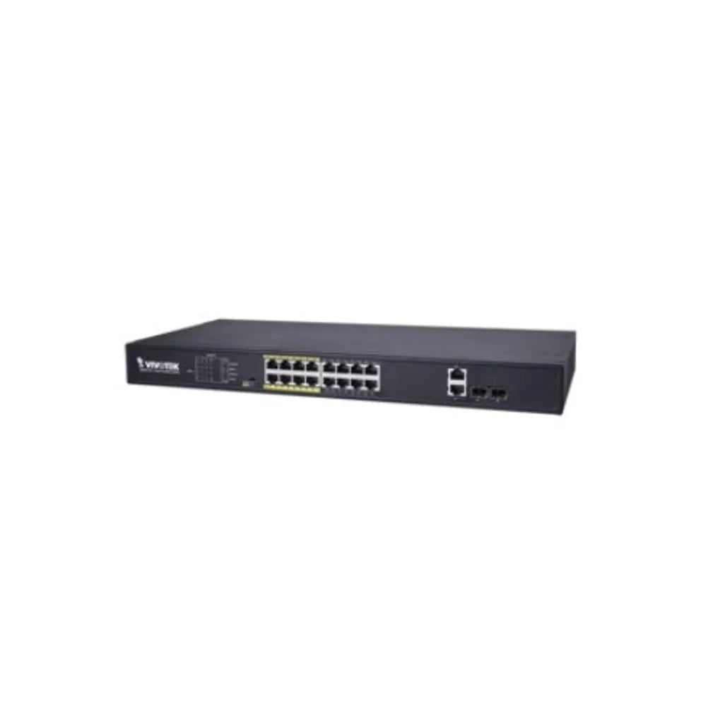 VIVOTEK Unmanaged 16x 10/100 PoE + 2x Gigabit/ SFP POE extender up to 200M; Rackmountable; 250W - TechDriven Technologies