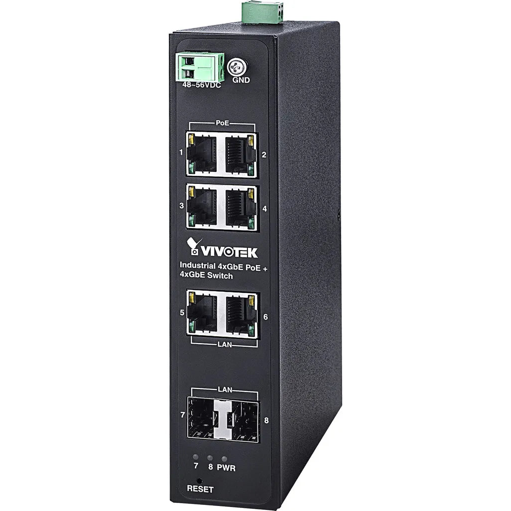 VIVOTEK Industrial POE Switch 4x GE POE; 2x GE; 2x SFP - TechDriven Technologies