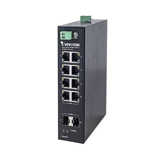 VIVOTEK Industrial 8xGE PoE + 2xGE SFP Switch -40-75 degrees - TechDriven Technologies