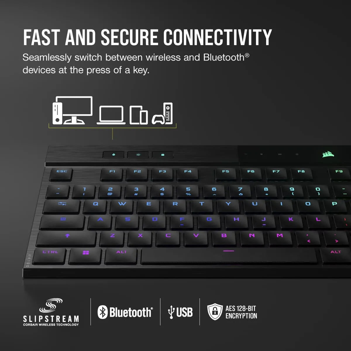 CORSAIR K100 AIR WIRELESS RGB Ultra-Thin Mechanical Gaming Keyboard - CHERRY MX Ultra Low Profile - Black