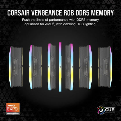 Corsair VENGEANCE® RGB AMD EXPO64GB (2 x 32GB) DDR5 DRAM 5200MHz C40 Memory Kit; 40-40-40-77; 1.25V; Cool Grey.