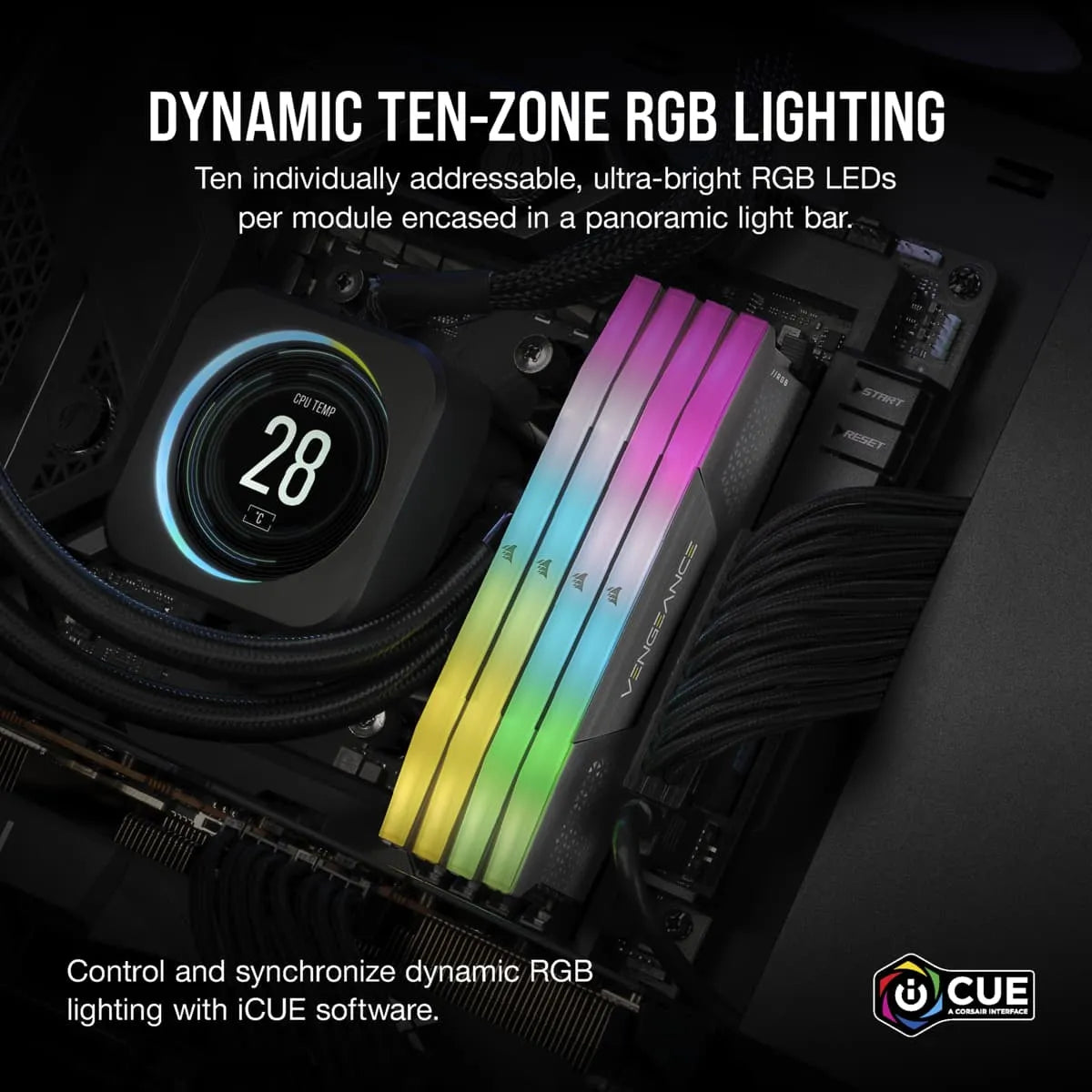 Corsair VENGEANCE® RGB AMD EXPO64GB (2 x 32GB) DDR5 DRAM 5200MHz C40 Memory Kit; 40-40-40-77; 1.25V; Cool Grey.