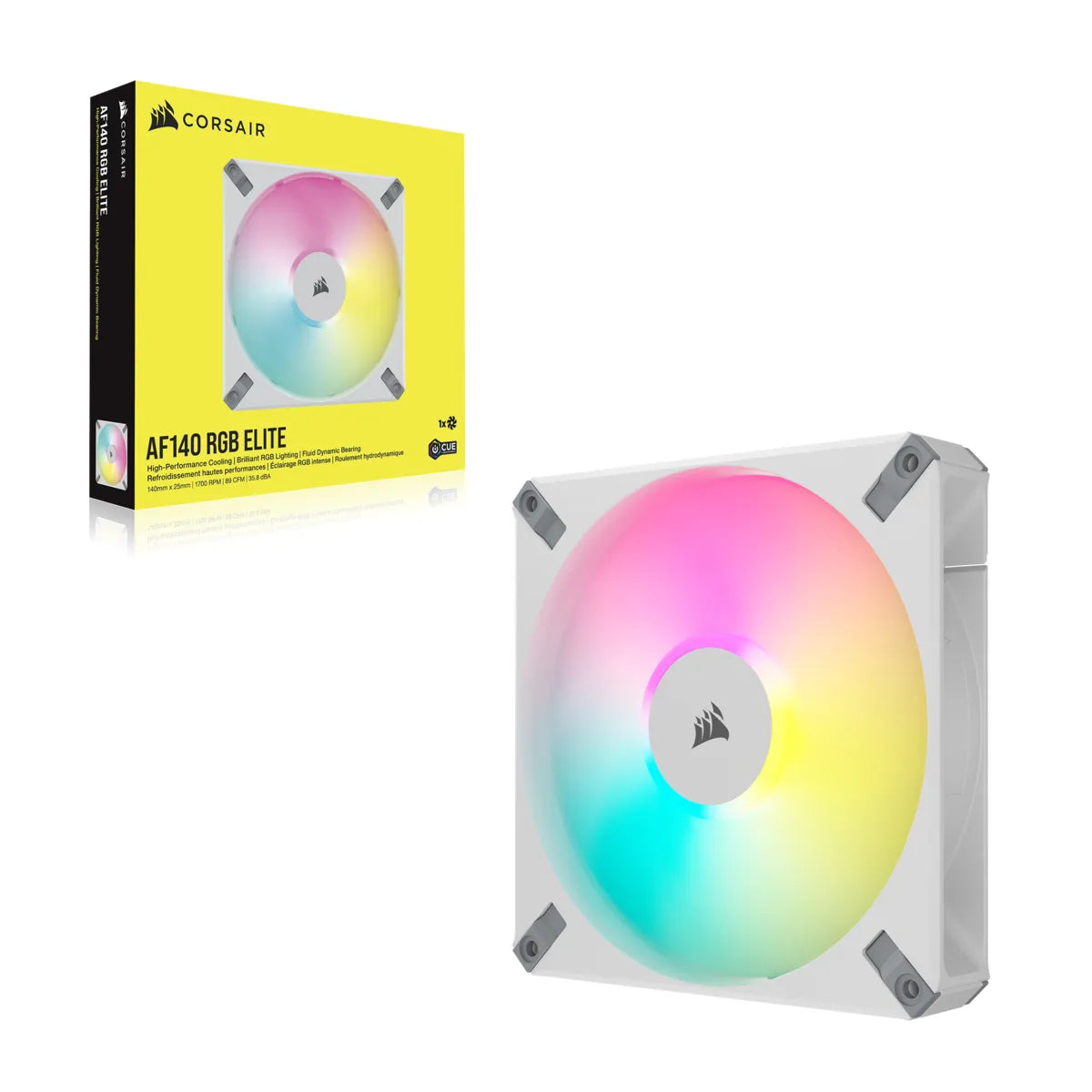 CORSAIR AF ELITE Series; AF140 RGB ELITE WHITE; 140mm Fluid Dynamic RGB Fan with AirGuide; Single Pack - TechDriven Technologies