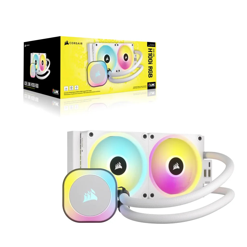 CORSAIR iCUE LINK H100i RGB Liquid CPU Cooler - QX120 RGB Fans - White - 240mm Radiator - Fits Intel® LGA 1700; AMD® AM5 - Hub I - TechDriven Technologies