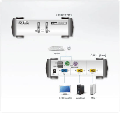 ATEN 2-Port USB/PS2 VGA KVM with 2 Cables - TechDriven Technologies