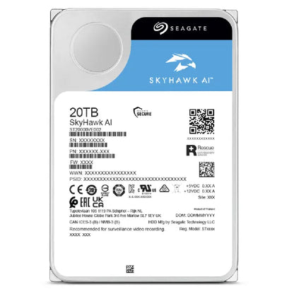 Seagate Skyhawk AI ST20000VE002 20TB 3.5'' HDD Surveillance Drives; SATA 6GB/s Interface; 256MB Cache; RPM: 7200; 512e; 5 Year l