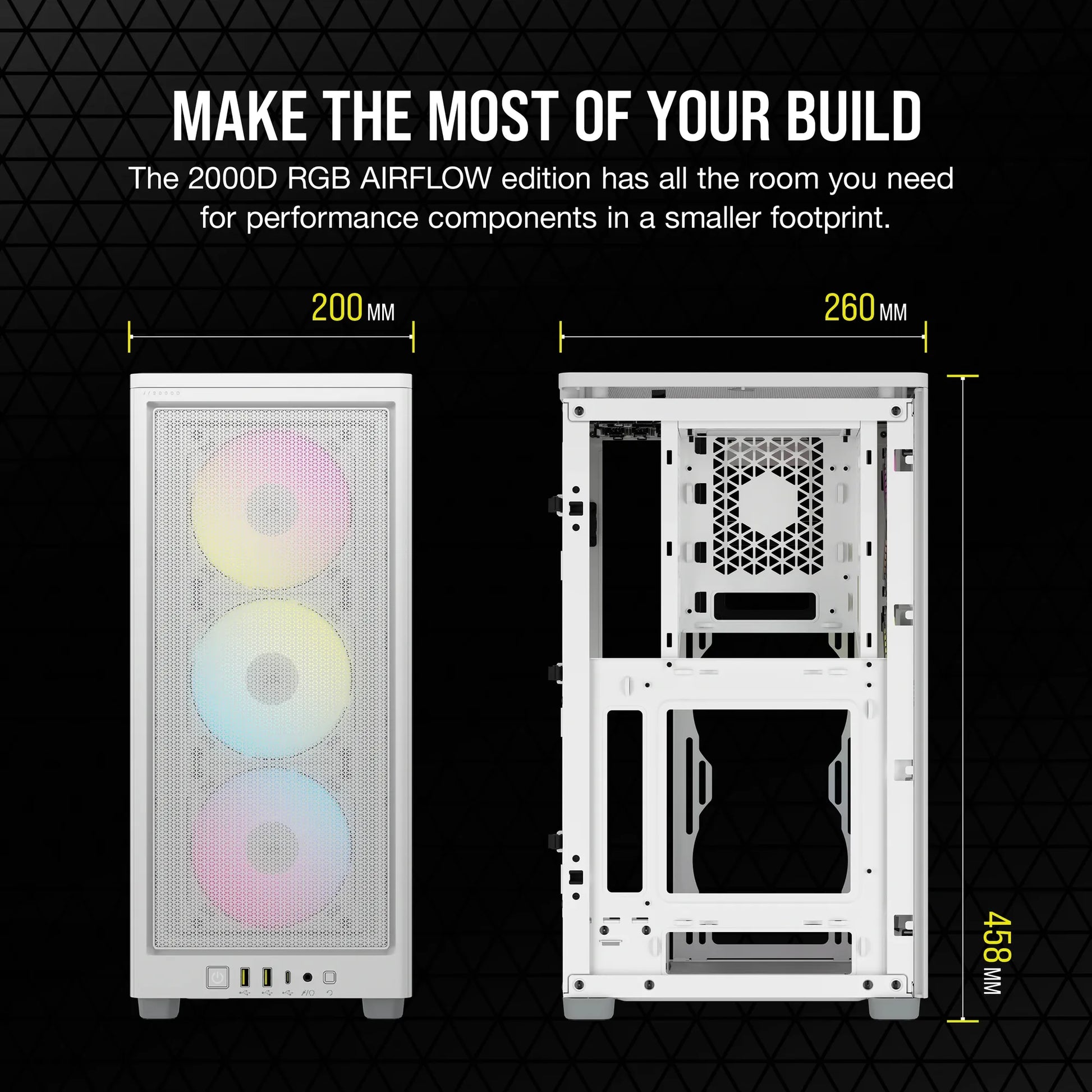 2000D ICUE Airflow Tempered Glass Mid-Tower; White; AF Slim fans/SF PSU only - TechDriven Technologies