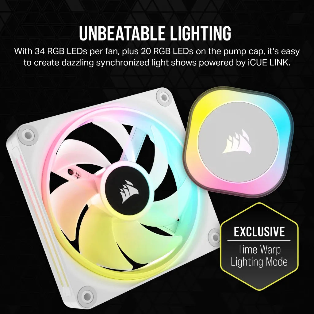 CORSAIR iCUE LINK H100i RGB Liquid CPU Cooler - QX120 RGB Fans - White - 240mm Radiator - Fits Intel® LGA 1700; AMD® AM5 - Hub I - TechDriven Technologies